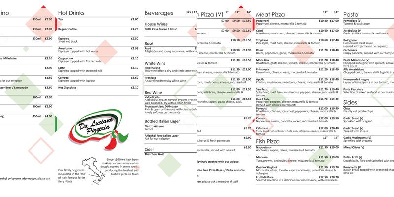 Da Luciano Pizzeria Menu