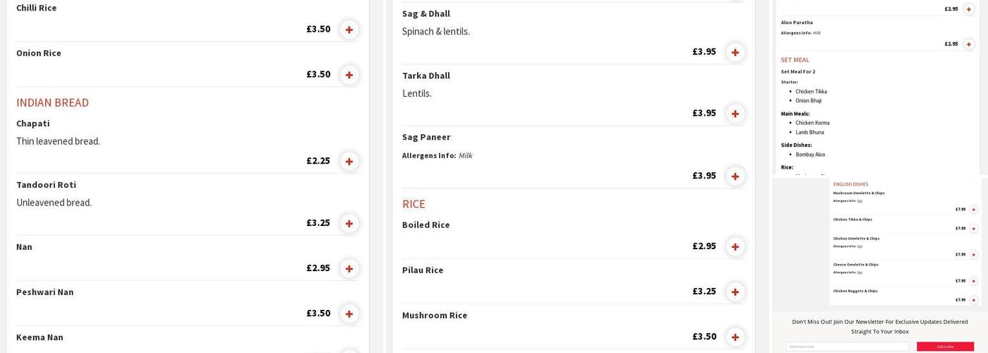 Rajah Spice Tandoori Menu