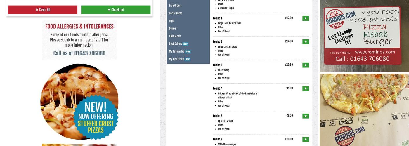 Rominos Pizza & Kebab Menu