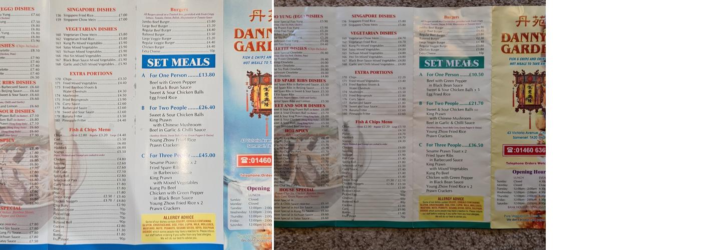 Dannys Garden Menu