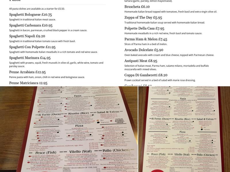 Paradiso Italian Restaurant Menu