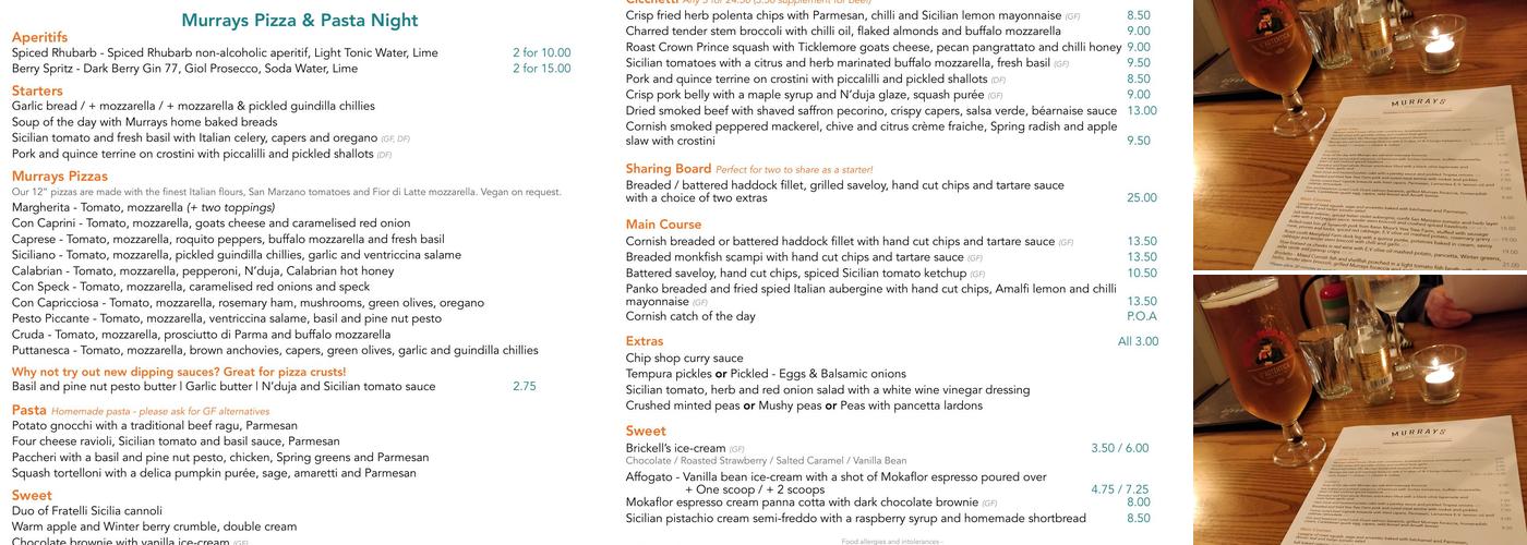 Murrays Of Clevedon Menu