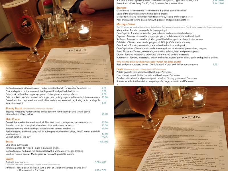 Murrays Of Clevedon Menu