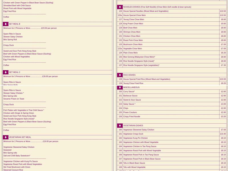 Taste Of The Orient Menu