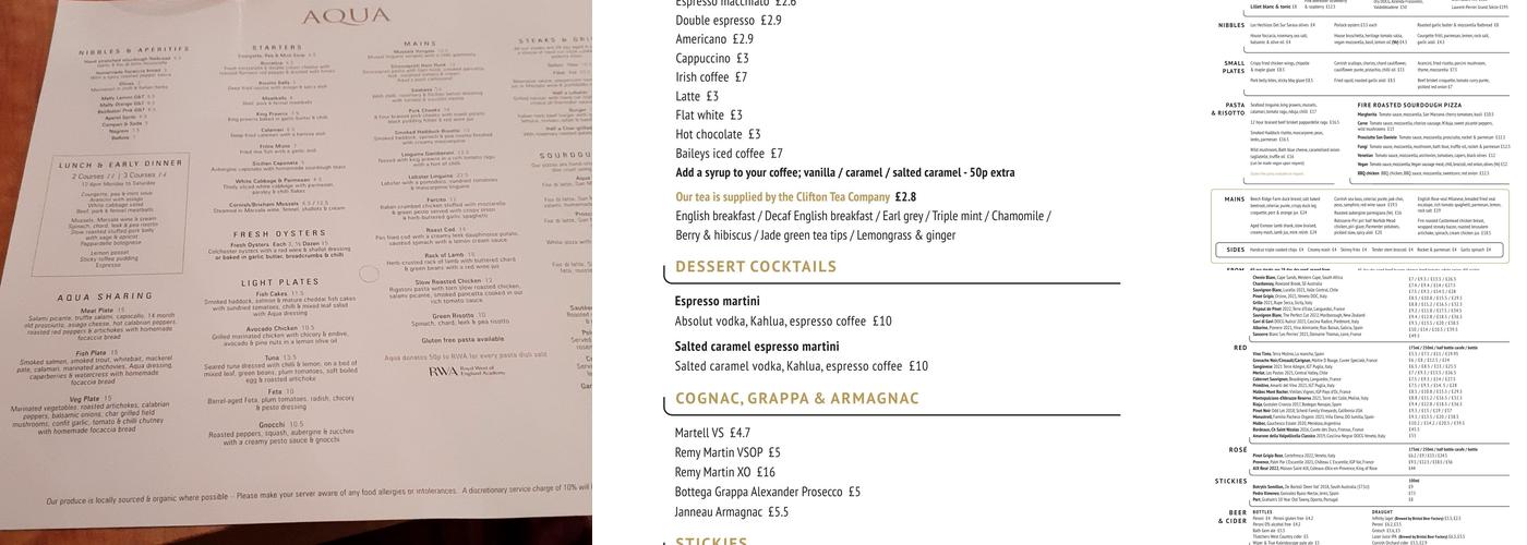 Aqua Portishead Menu