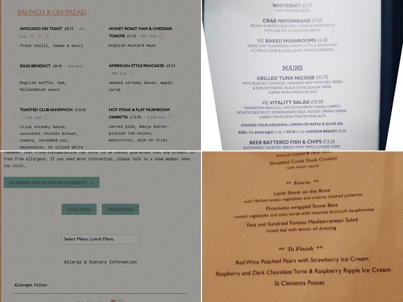 Hall & Woodhouse Portishead, Bristol Menu