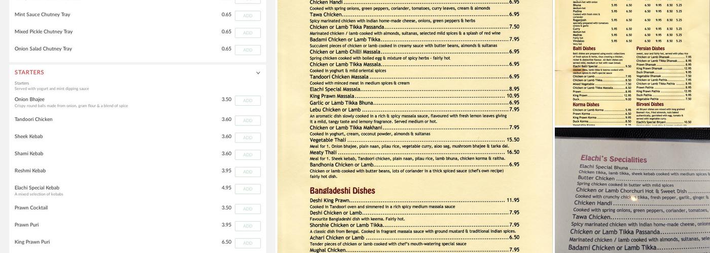 Elachi Restaurant Menu