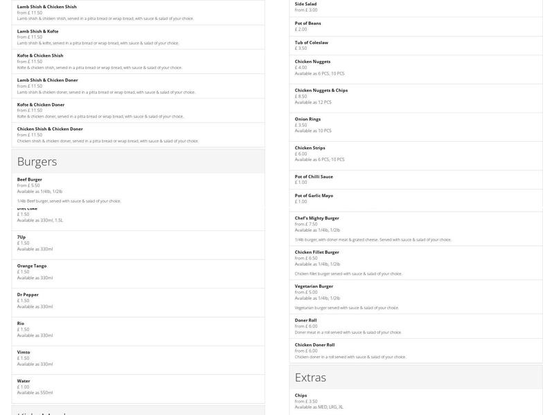 Deniz Kebab House Menu