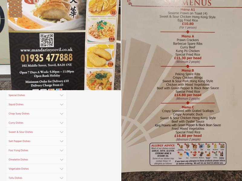 Mandarin Chinese Takeaway Menu