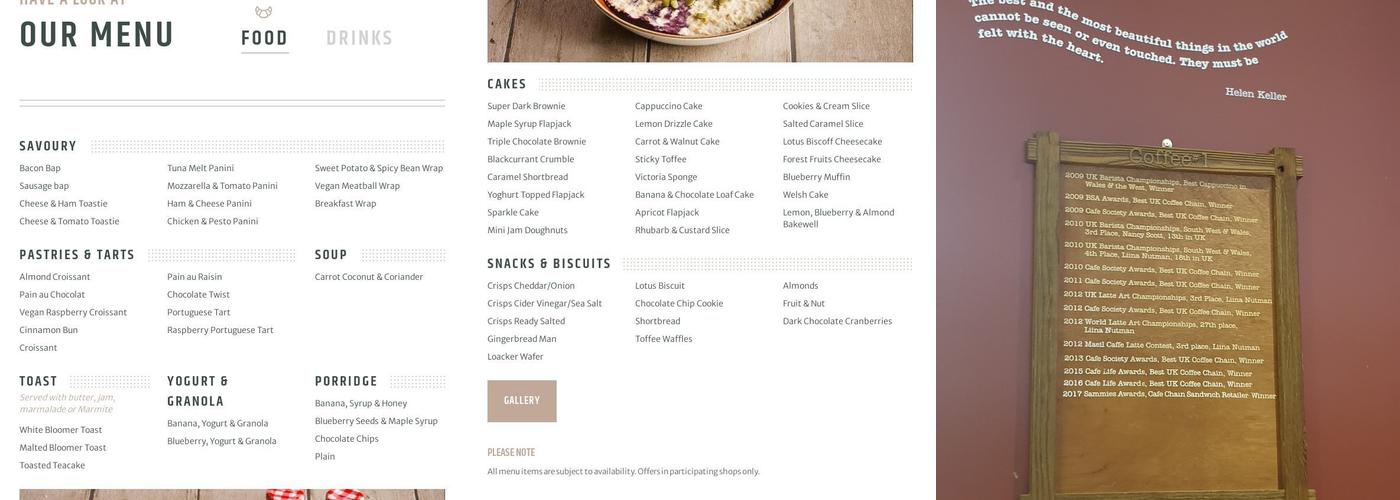 Coffee#1 Yeovil Menu