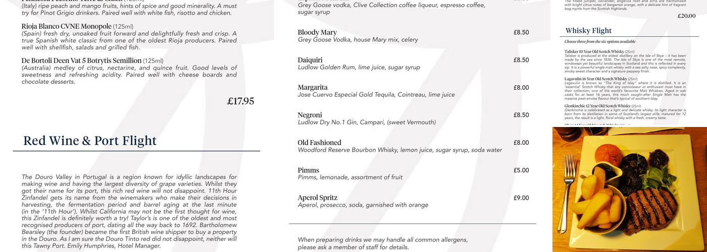 The Clive Arms, Bromfield Ludlow Menu