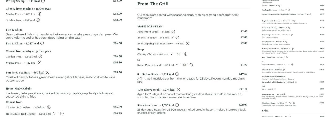 Bandon Arms Menu