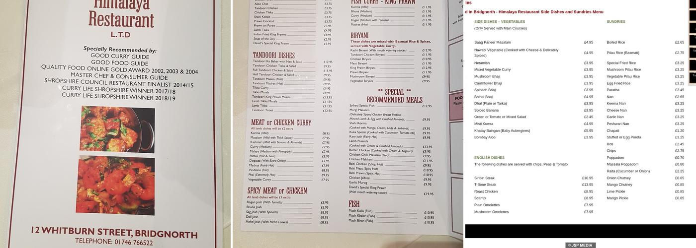 Himalaya Tandoori Restaurant Menu