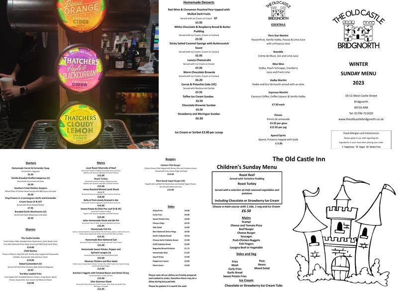 The Old Castle Menu