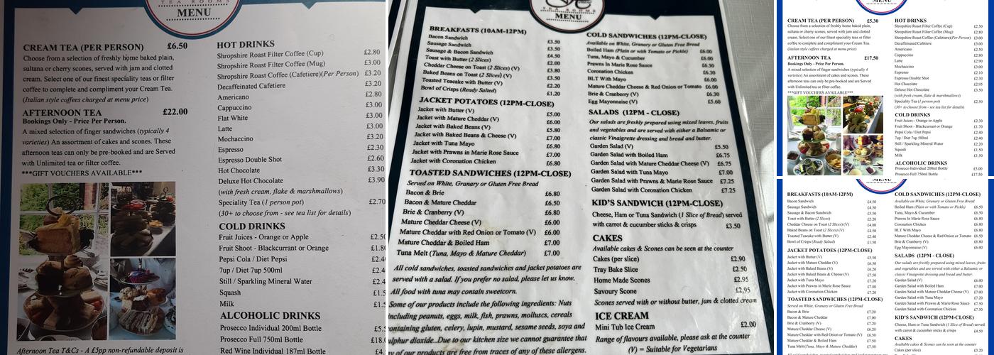 The Winding House Tea Rooms Menu