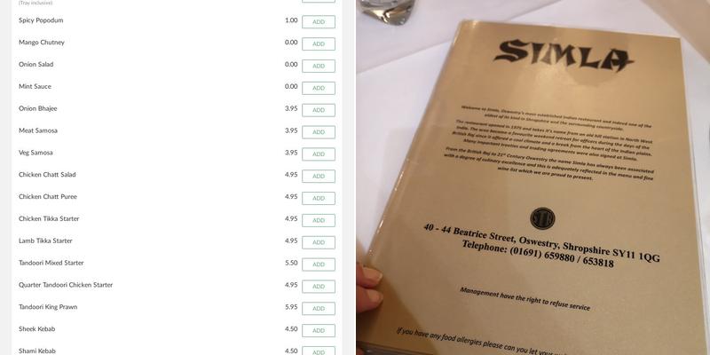 Simla Tandoori Restaurant Menu