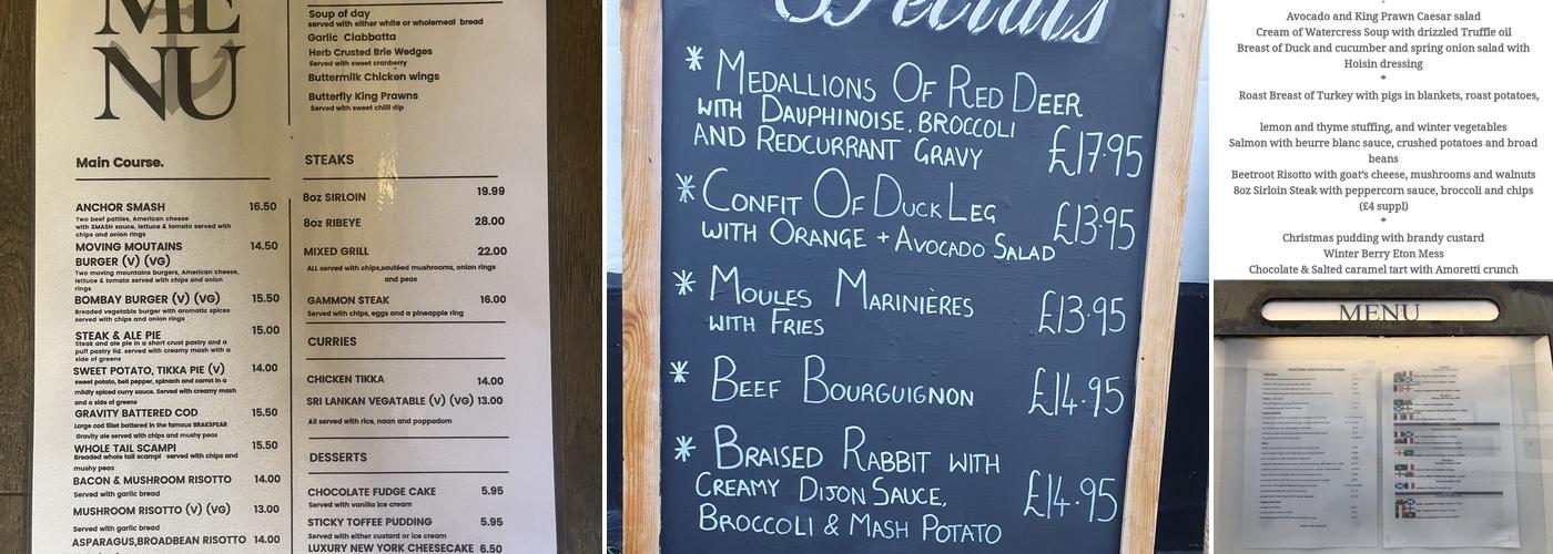 The Anchor Pub and Restaurant Menu