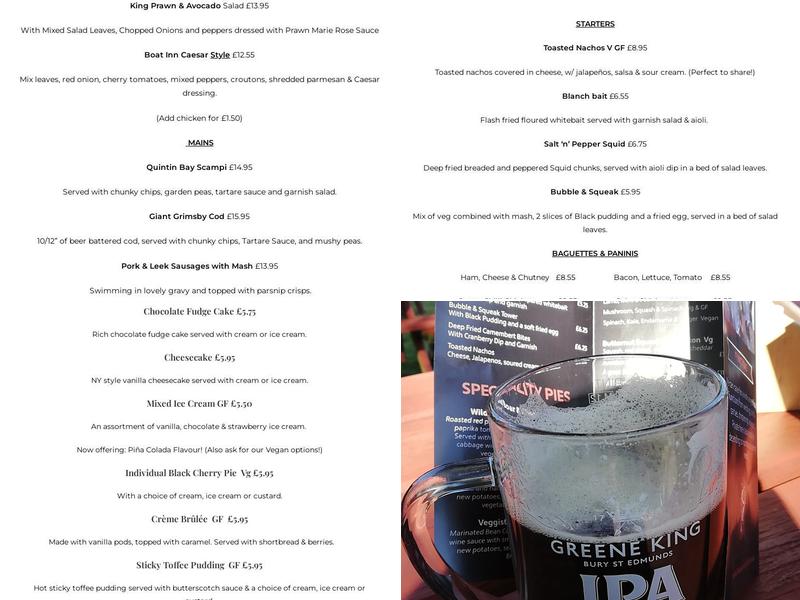 The Boat Inn Menu