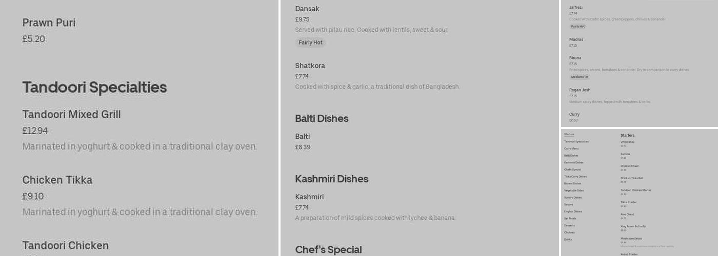 Prince of India Menu