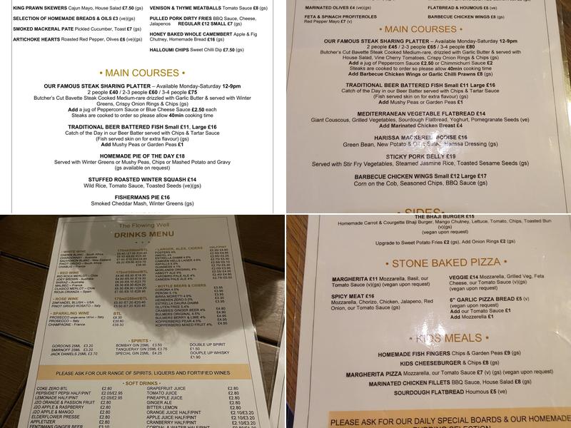 The Flowing Well Menu