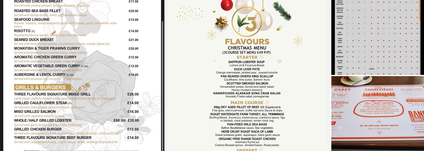 3 Flavours restaurant and wine bar Menu