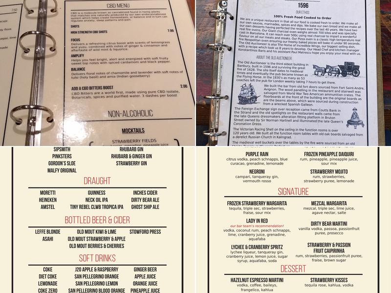 The Old Auctioneer Menu