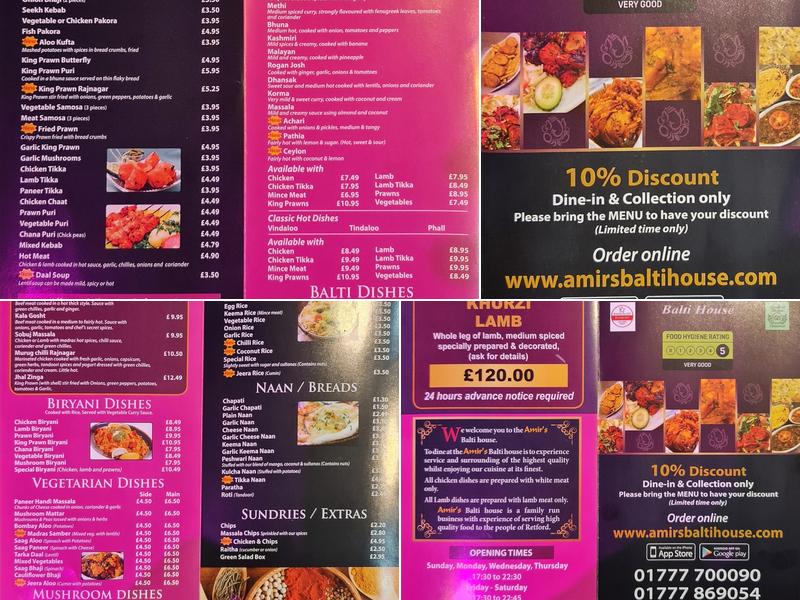 Amirs Balti House Menu