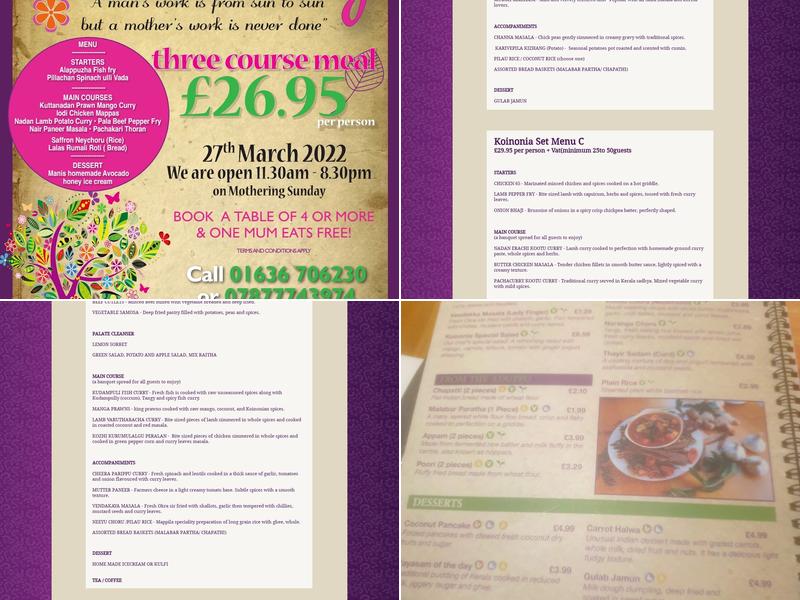 Koinonia South Indian Restaurant Menu