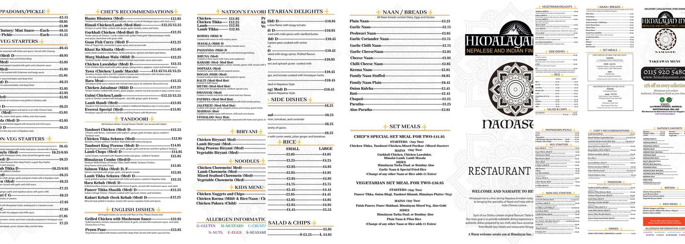 Himalayan Inn Nottingham Menu