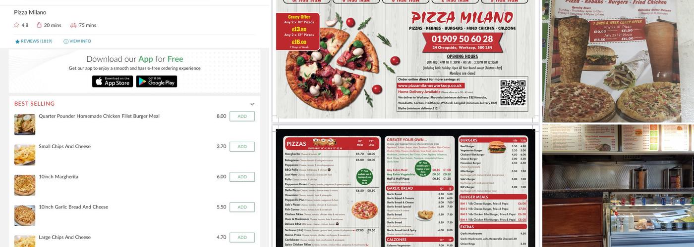Pizza Milano Menu