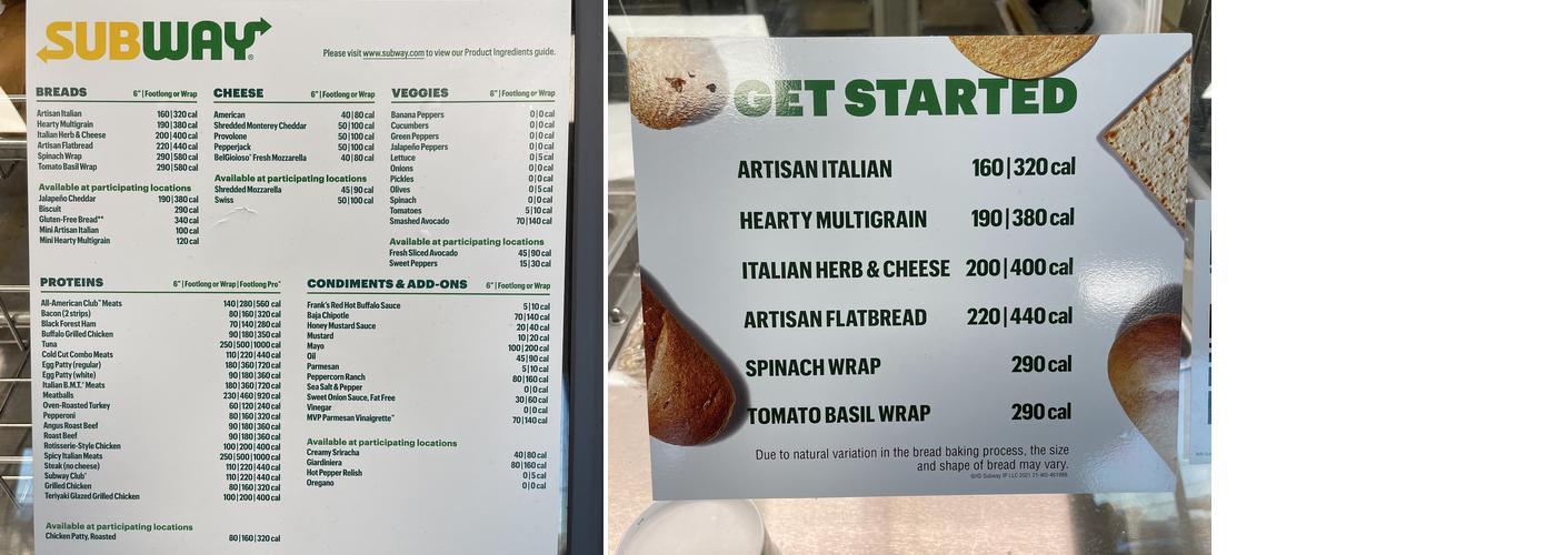 Subway Menu