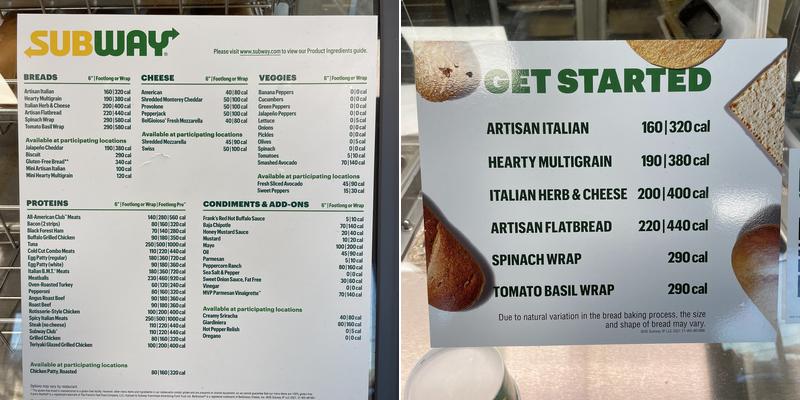 Subway Menu