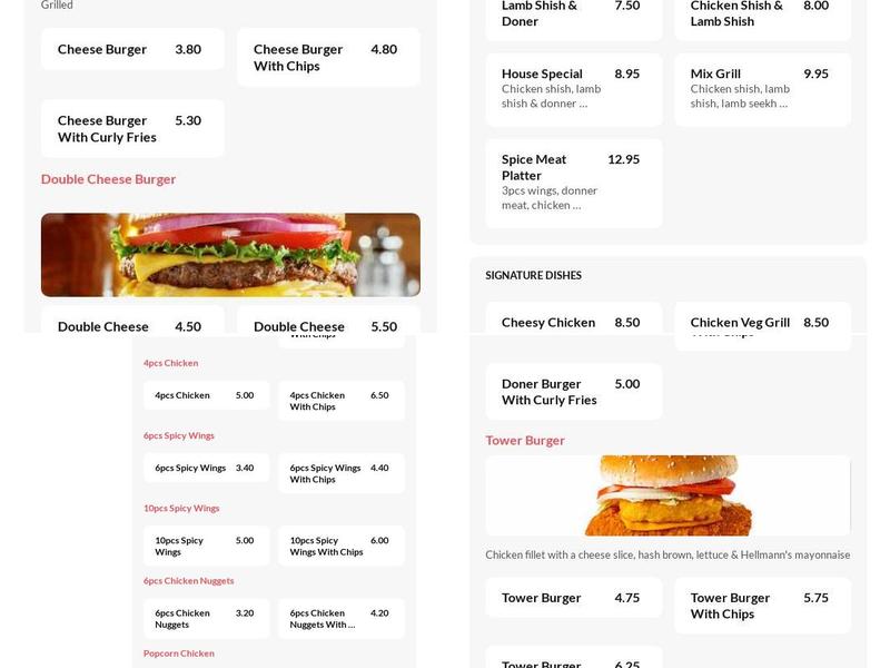 Trentbridge Spice Menu