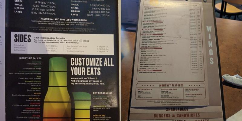 Buffalo Wild Wings Menu