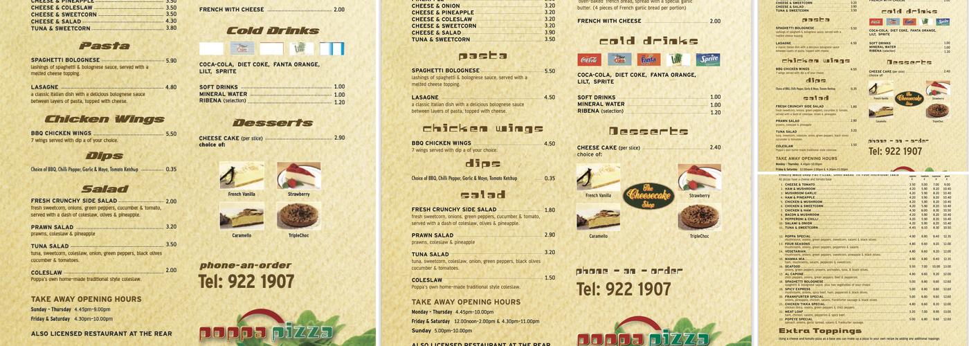 Poppa Pizza Menu