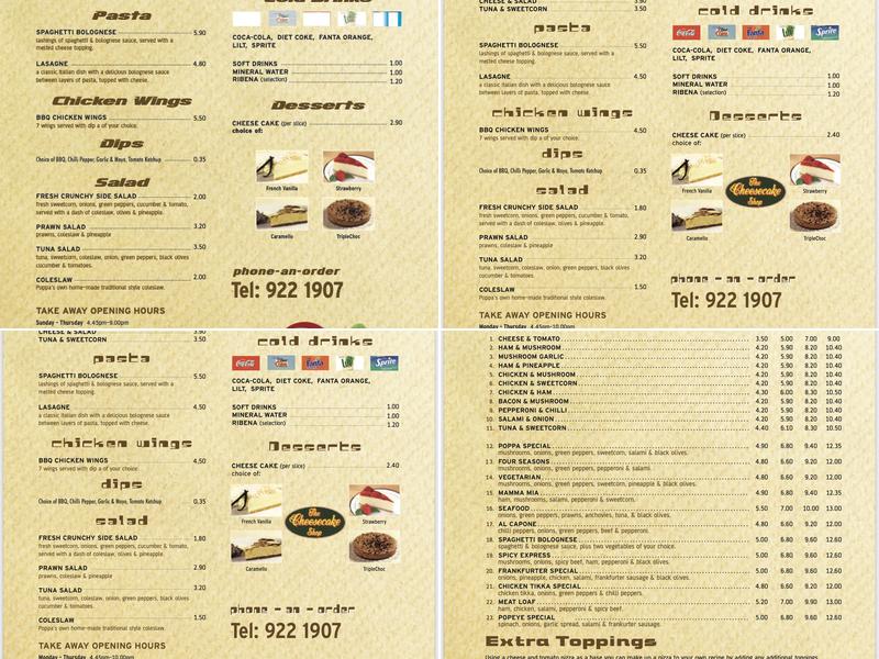Poppa Pizza Menu