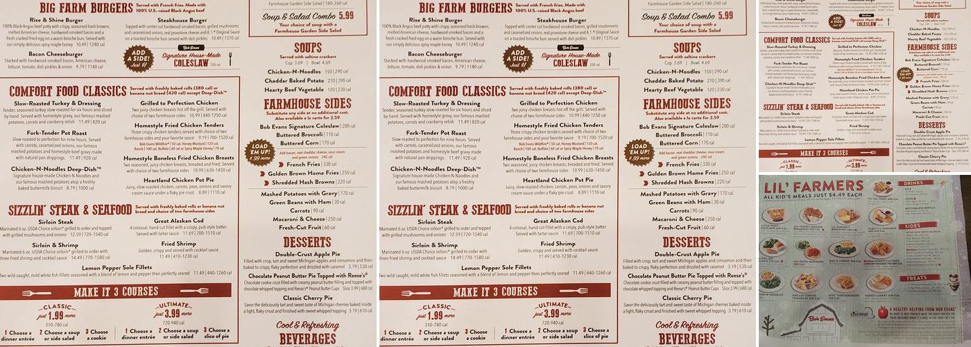 Bob Evans Menu