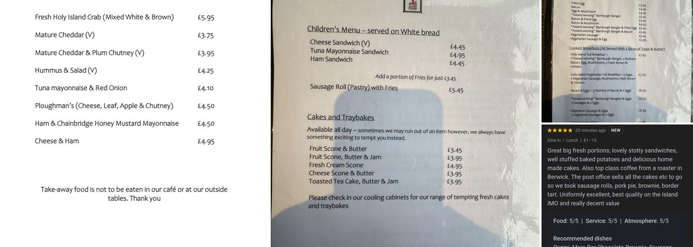 1st Class Food and Post Office Menu