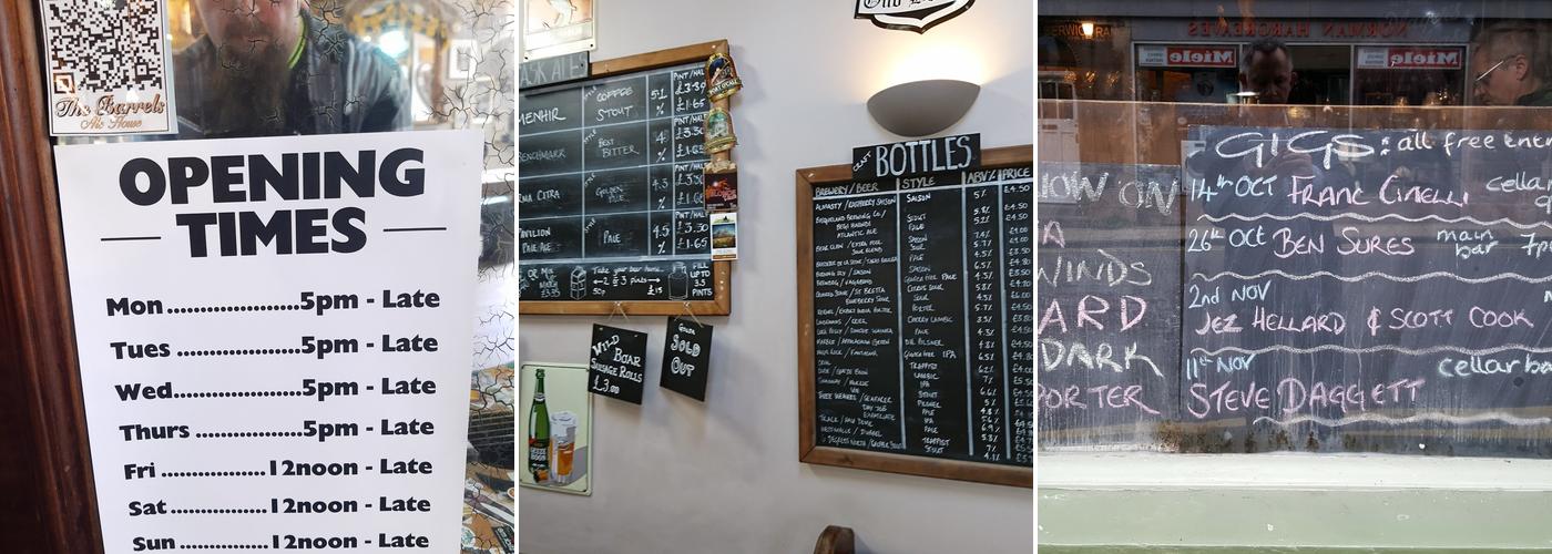 The Barrels Ale House Menu