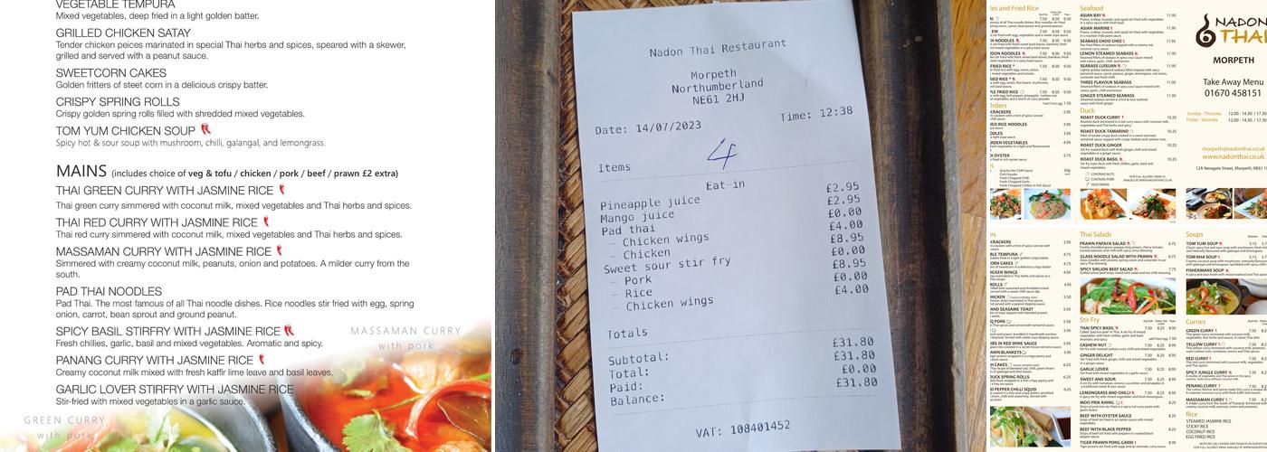 Nadon Thai - Morpeth Menu