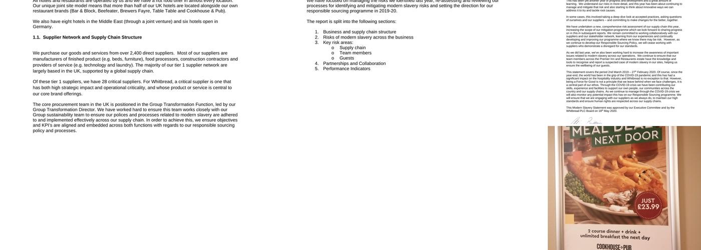 Premier Inn Ashington hotel Menu