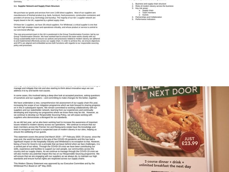 Premier Inn Ashington hotel Menu