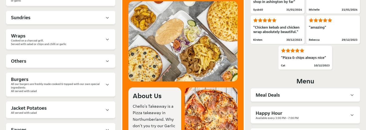 Chello's Takeaway Menu