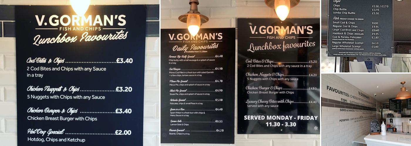 V Gormans Fish and Chips Menu