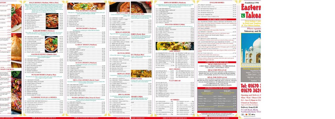 Eastern Balti Takeaway Menu