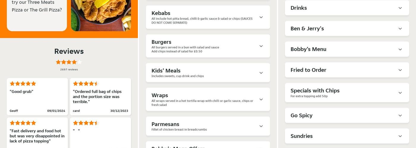 Bobby's Fish & Chips Menu