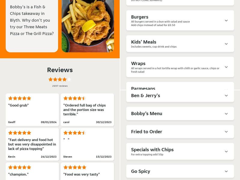 Bobby's Fish & Chips Menu