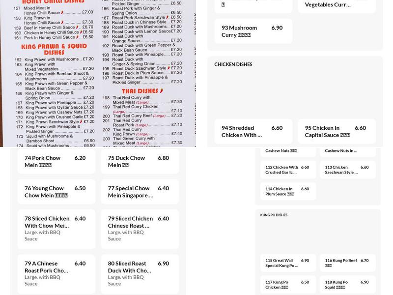 GREAT WALL Chinese Takeaway Menu