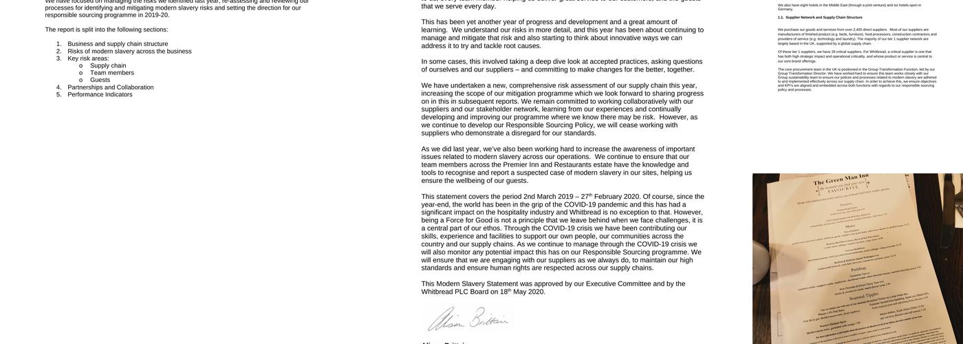 Premier Inn Silverstone hotel Menu