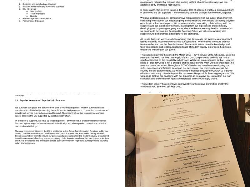 Premier Inn Silverstone hotel Menu